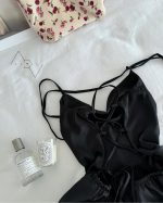 پیراهن ساتن پشت بندی عروسکی یقه هفت