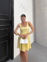 پیراهن کوتاه یقه خشتی چین‌دار کبریتی - Image 4