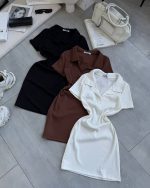 پیراهن یقه شکاری کوتاه کبریتی