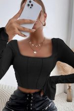 کراپ رگه‌دوزی آستین بلند کبریتی - Image 4