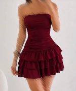 پیراهن دکلته چین دار سه طبقه لاکرا