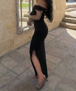 پیراهن آف‌شولدر یقه دلبری چاک دار لاکرا
