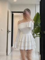 پیراهن آف‌شولدر چین‌دار سه‌طبقه لاکرا