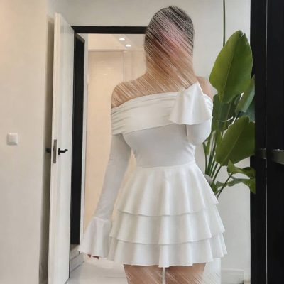 پیراهن آف‌شولدر چین‌دار سه‌طبقه لاکرا